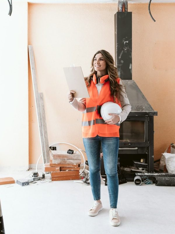 professional confident architect woman in construction site home renovation